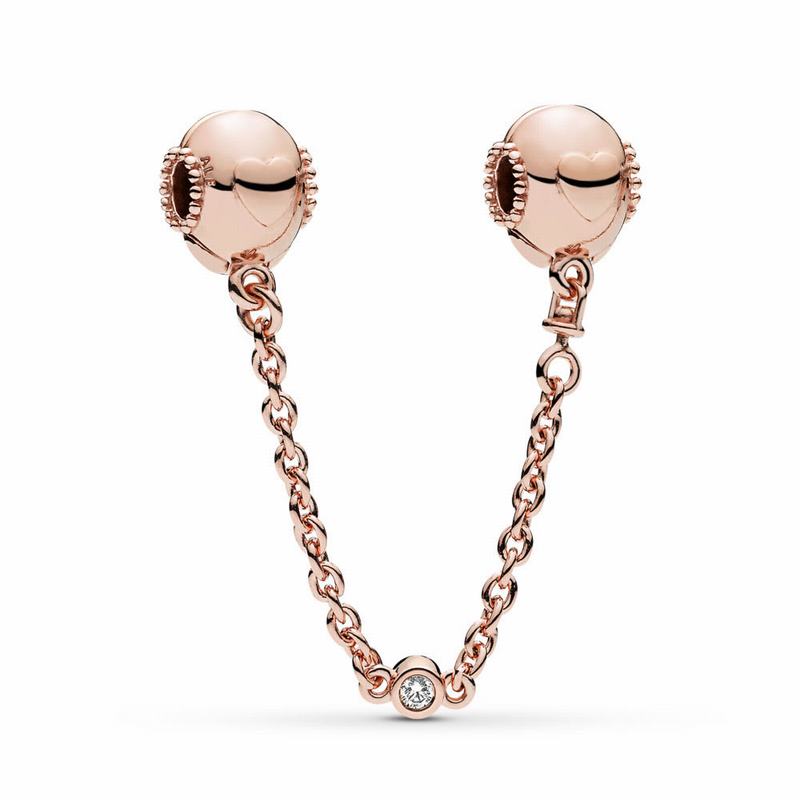 Pandora Rose™ Embossed Hearts Safety Chain - Pandora Rose/Silicone/Cubic Zirconia - Canada | AR7851F